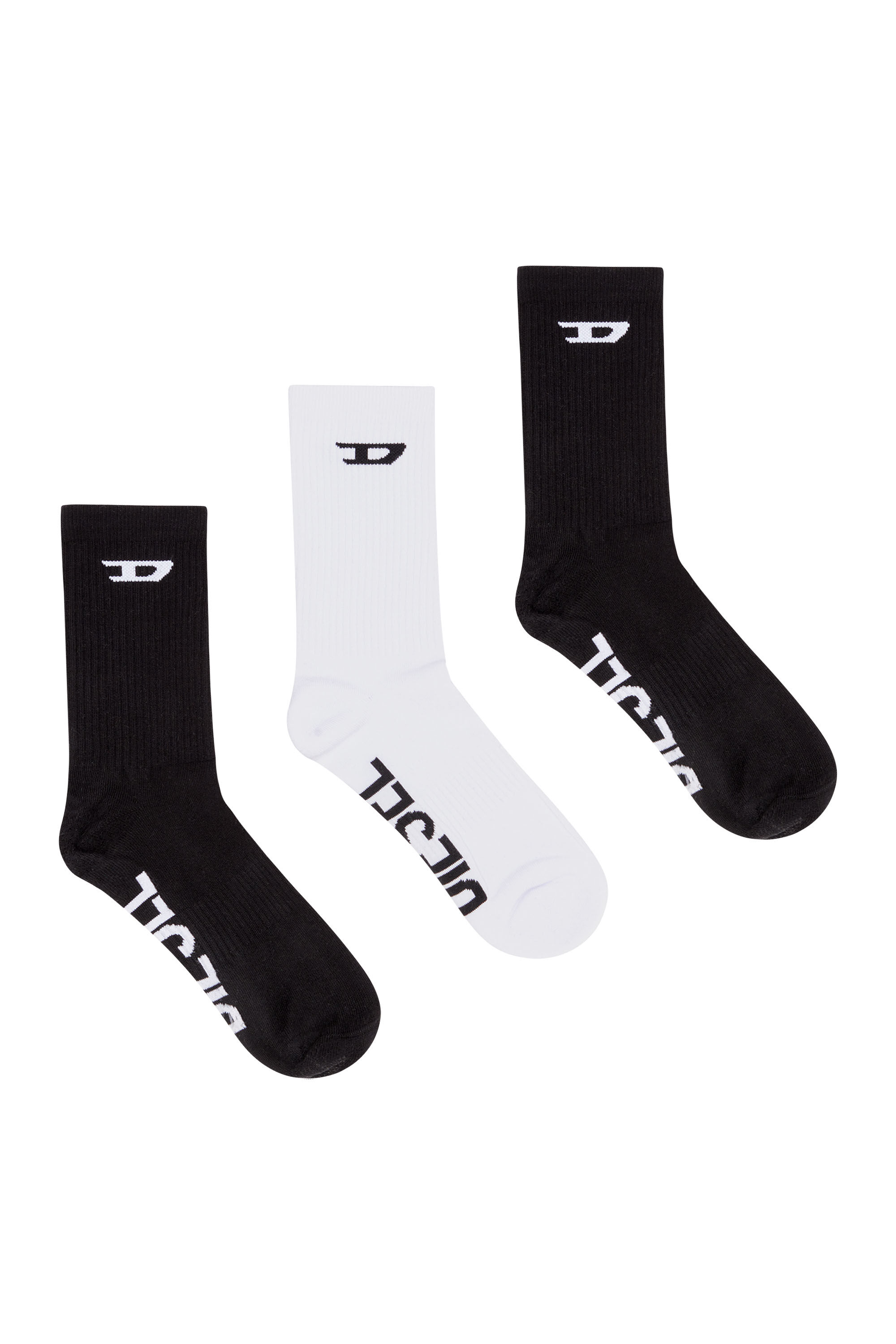 Diesel - SKM-RAY-THREEPACK, Man's Three-pack ribbed socks with D logo in Black/White - 1